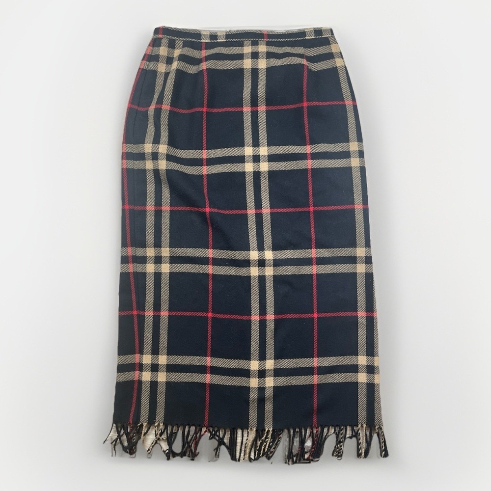 Vintage Nouveaux Maxi Skirt‎ Women's Size 12 Brown Plaid Fringed Hem Cottagecore
